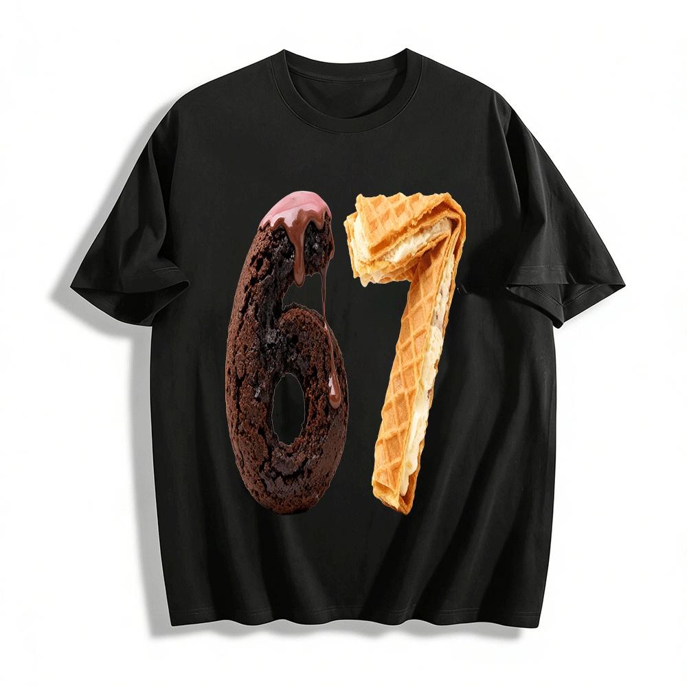 Chocolate Waffle Number 67 Print Casual Short Sleeve Tee Pure cotton T-shirt XXS
