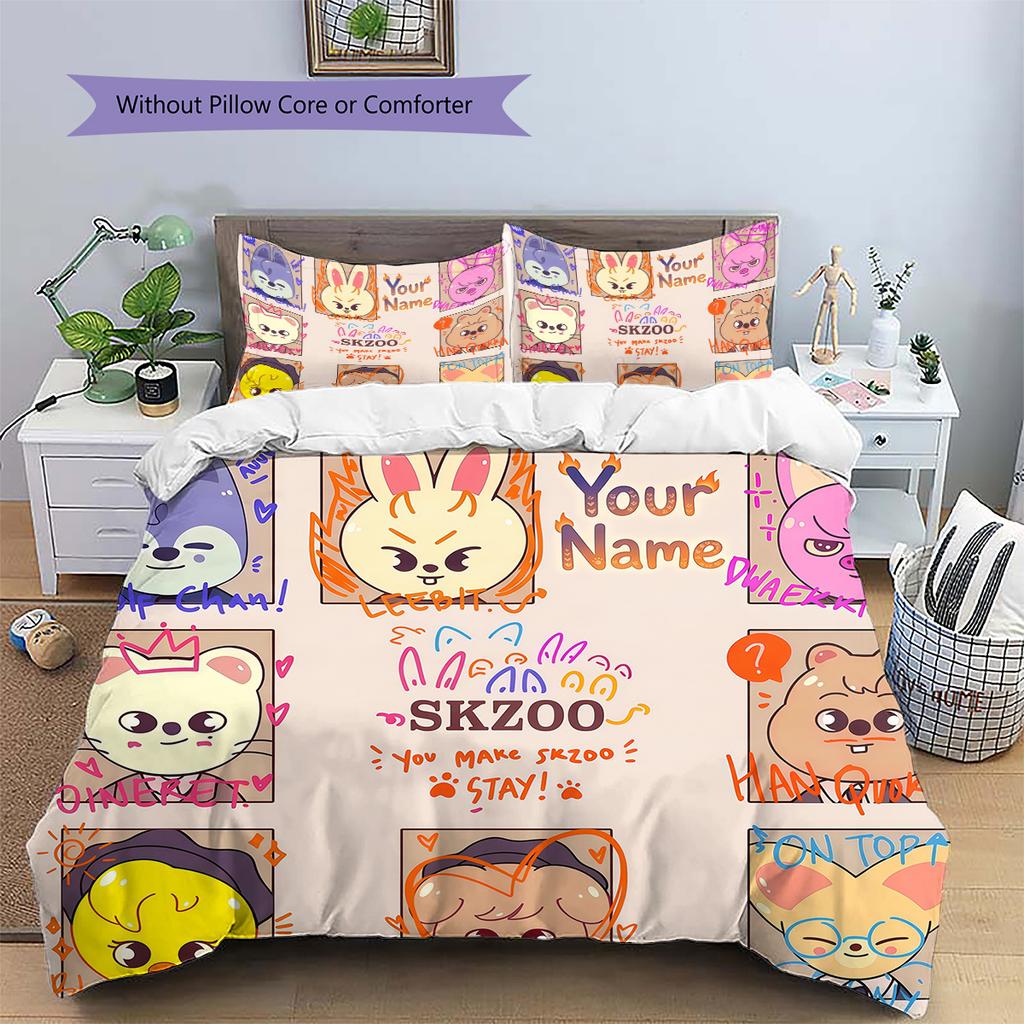 Custom Name Animal Friends Gathering Bedding,Quilt Set Quilt Cover Pillowcase Home Birthday Gift (1 * Duvet Cover + 2 * Pillowcase, Without Core)