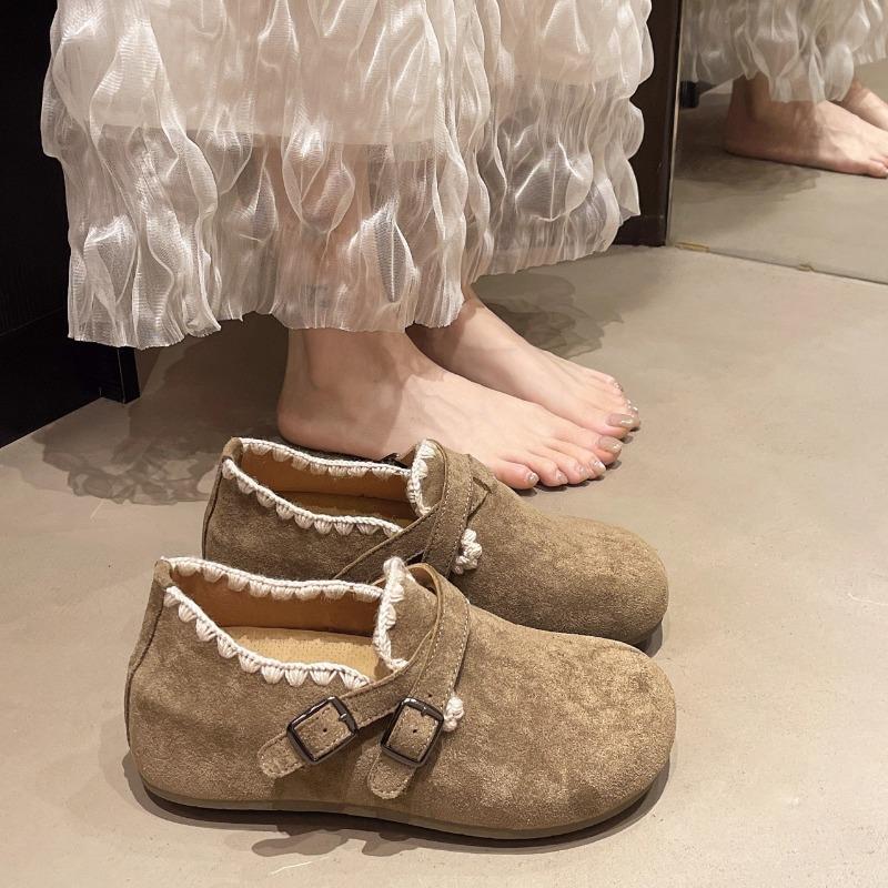 Flat Bottom Women's Autumn New Fashionable Versatile Retro One-pedal Round Head Single Shoes