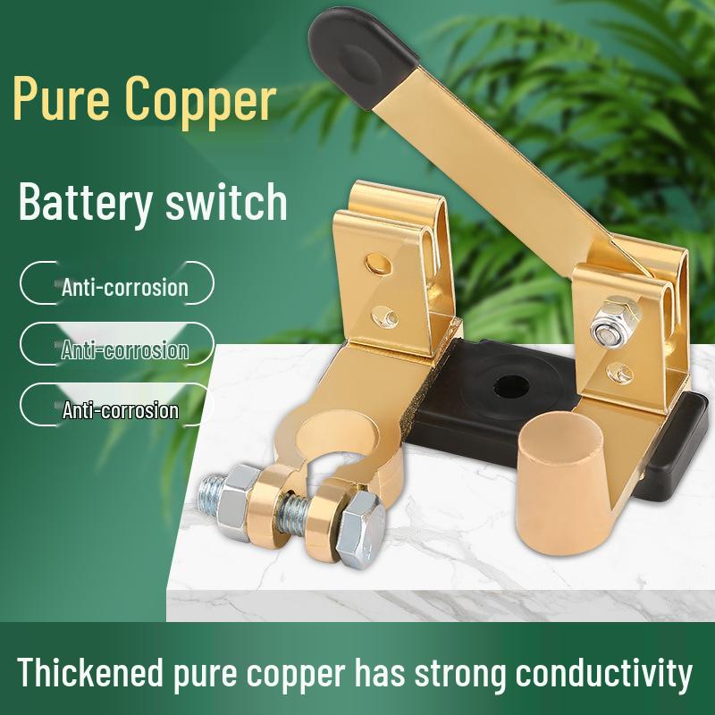 Universal Pure Copper Car Battery Disconnect Switch - Anti-Leakage Brass Main Knife Switch for Positive and Negative Terminals.