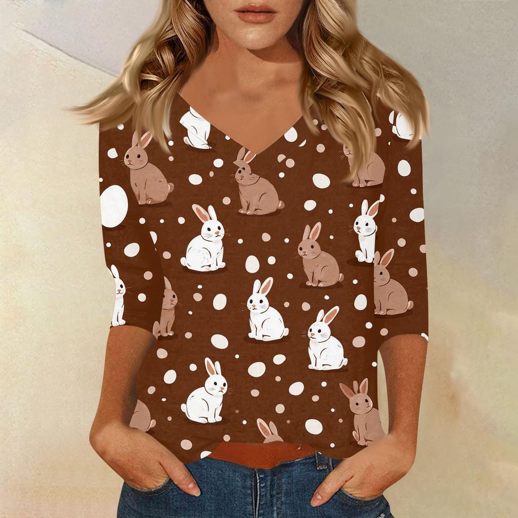 Sieviešu T krekls ar apdruku ar 3/4 piedurknēm ikdienas nedēļas nogales modes pamata V veida kakla izgriezuma parastais tops