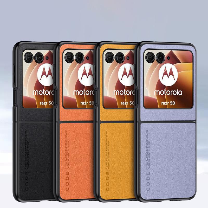 Schlichte Lederhülle für Motorola Razr 50 Ultra Matte Bumper Ultradünne stoßfeste Hartschalen-Telefonabdeckung für Moto Razr50Ultra Kameraschutzschale