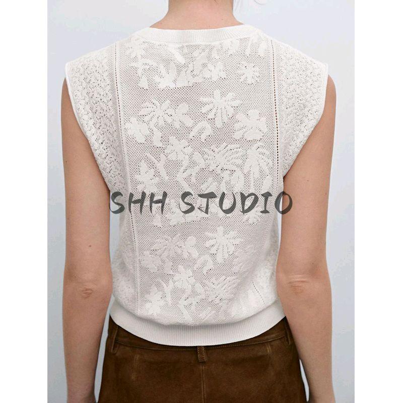 MD Spring/Summer New Women's Clothing French Style Cool Feeling Elegant Heavy Industry Exquisite Feeling Lace Sleeveless T-shirt 5717677