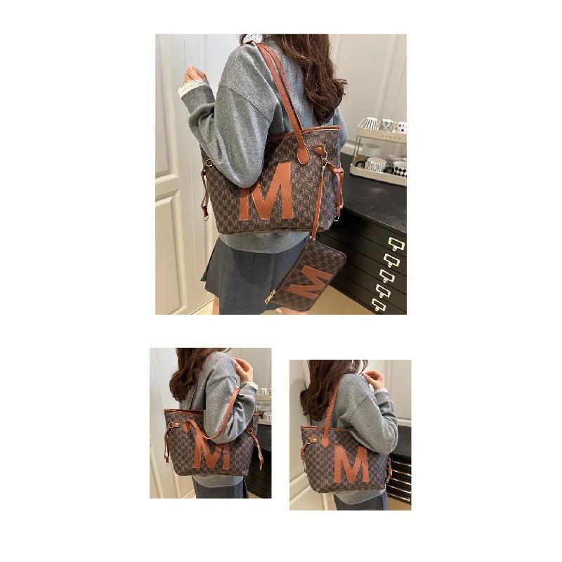 Monogrammed Tote Bag & Mini Bag Set Stylish Purses with Logo Accents Large Capacity Handbags Shoulder Bag for Women's Daily Use