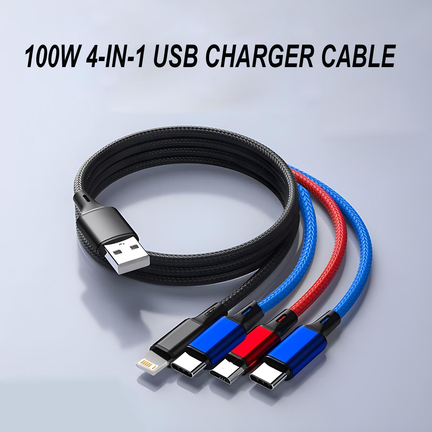

4 в 1/3 в 1 Micro USB Type C кабель для быстрой зарядки 3A телефонный кабель для передачи данных для iPhone 15 14 Xiaomi Huawei USB C 1.2m чёрный