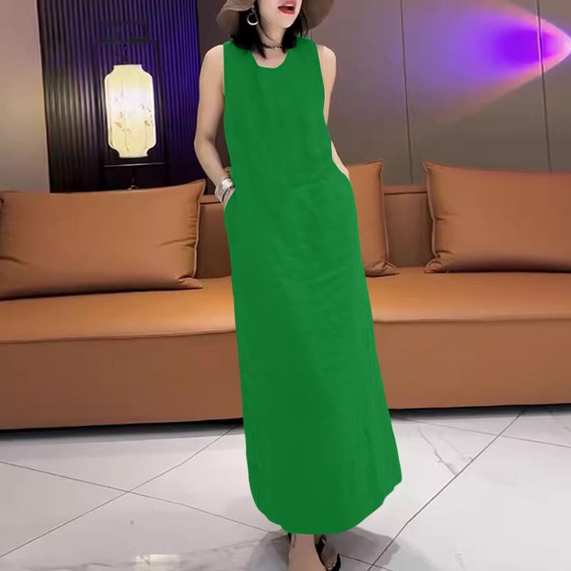 

ZANZEA Women Casual Round Neck Summer Sleeveless Plain Dress S зелений