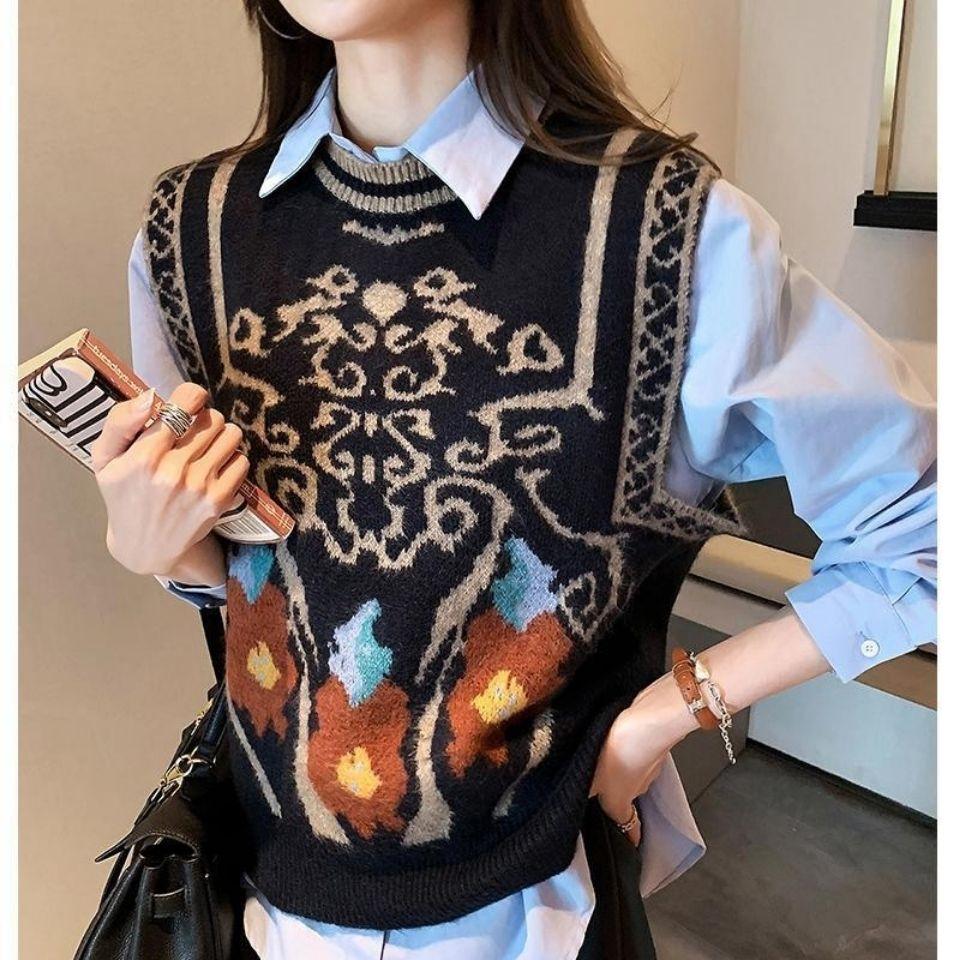 Women's Knitted Vest for Spring and Autumn Vest Korean Version Outerwear Sweater Stylish