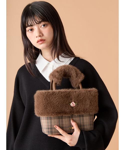 Lily Brown Combination Tote Bag LWGB259324 Check Eco-Fur 2-Way Women's