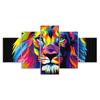 Abstract Lion Colorful Face 5 Piece Five Panel Wall Canvas Print Pictures Modern Art Poster Home Decor Gift For Him For Her