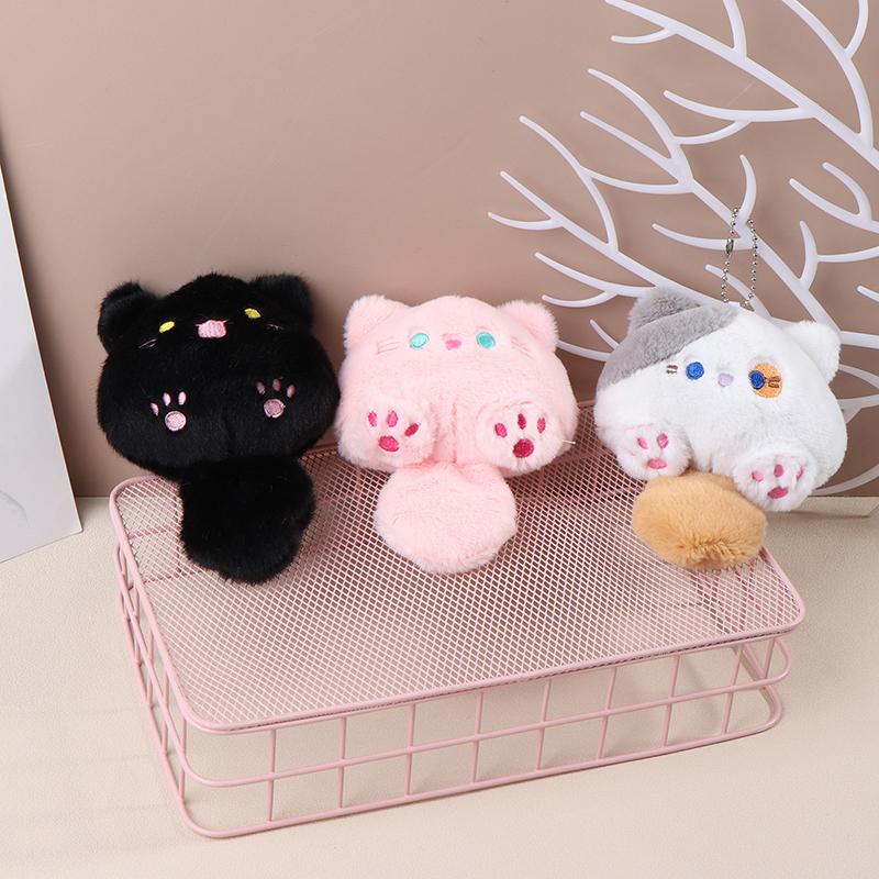 Creative Bookbag Pendant Cute Squeaking Little Cat Plush Cat Keychain Cartoon Cat Soft Tail Stuffed Doll Keyring