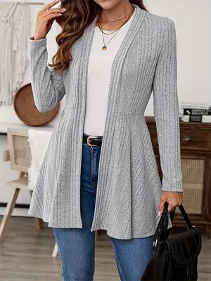 Jesień Zima Nowa Moda Jednolity Kolor Prążkowany Długi Rękaw Damski Kardigan Kurtka Casual Top