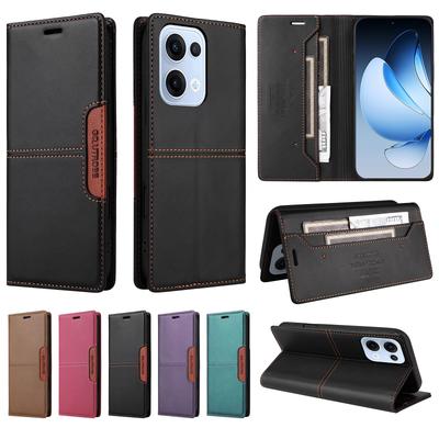 Luxury Flip Card Holder Leather Case For OPPO Reno 14 13 12 Pro 12FS 12F 13f 13fs 14F 4G 5G Strong Magnetic Back Cover Funda