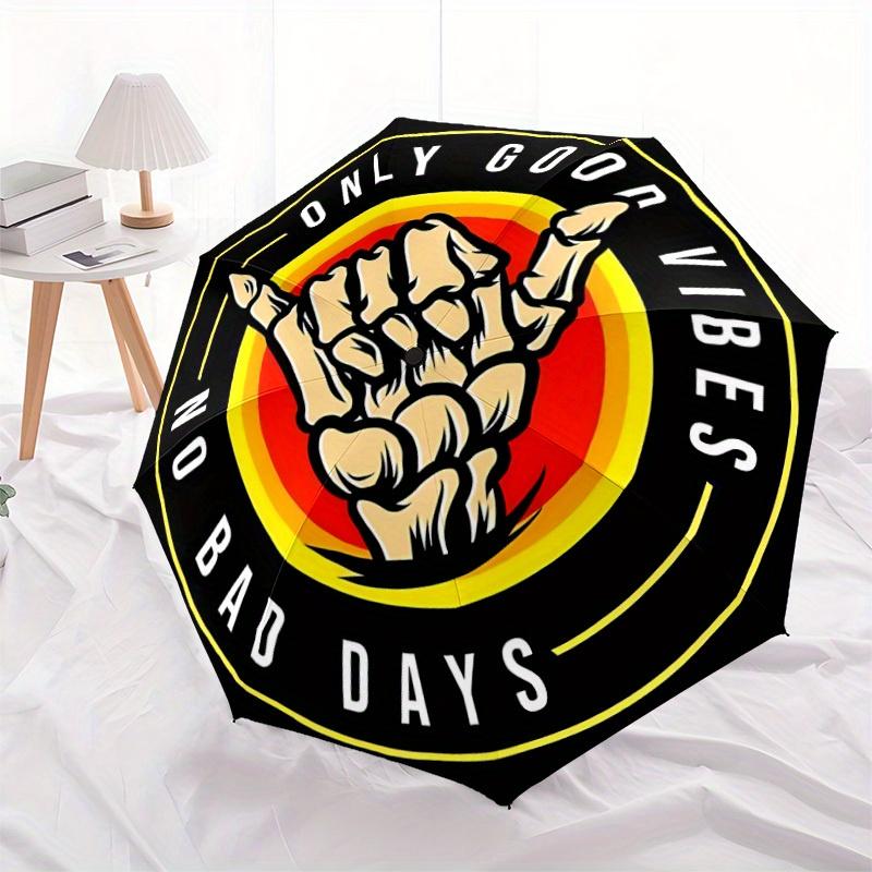 1pc Good Vibes Days Automatic Open/close Folding Compact Umbrella, 8 Rib Sturdy Canopy, Lightweight Portable, Everyday Use, Gift,,085