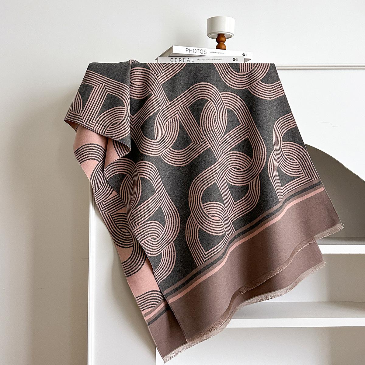 

Thick Cashmere Blanket Women Scarf Warm Pashmina Shawl Winter Wraps Bufanda Print Stripe Design Poncho Echarpe Female One Size