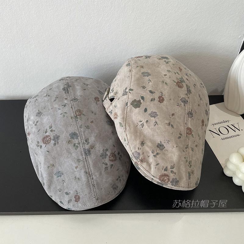 2026 Spring New Retro Printing Forward Hat Women Fashion Trend Casual Thin Temperament Beret Cap