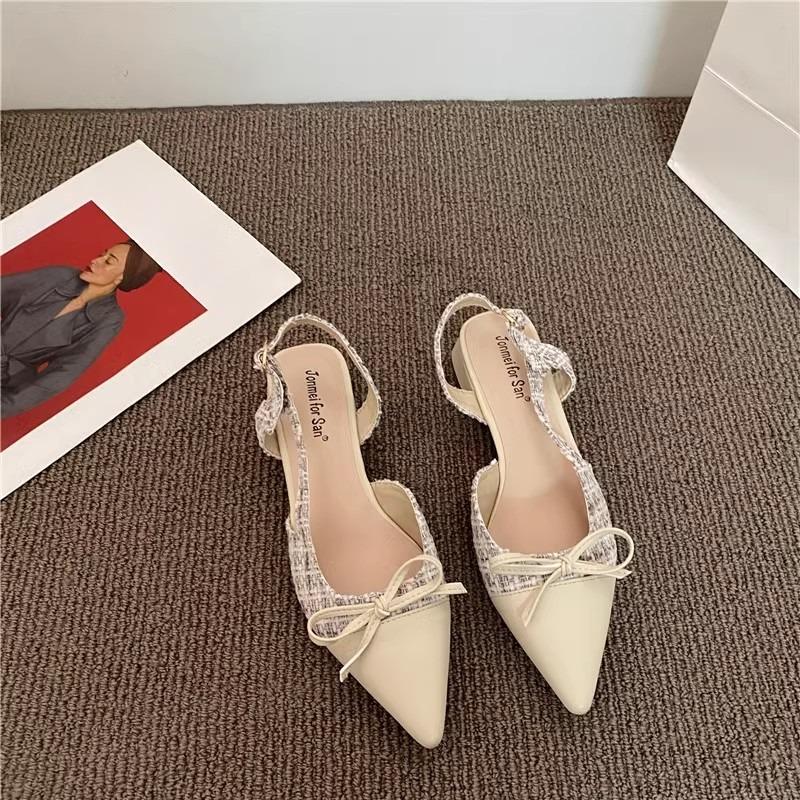 Fashion New Heels Beige Heeled Sandals Buckle Strap Comfort Shoes for Women Med 2025 Summer  Girls Closed Medium Pointed Sandals