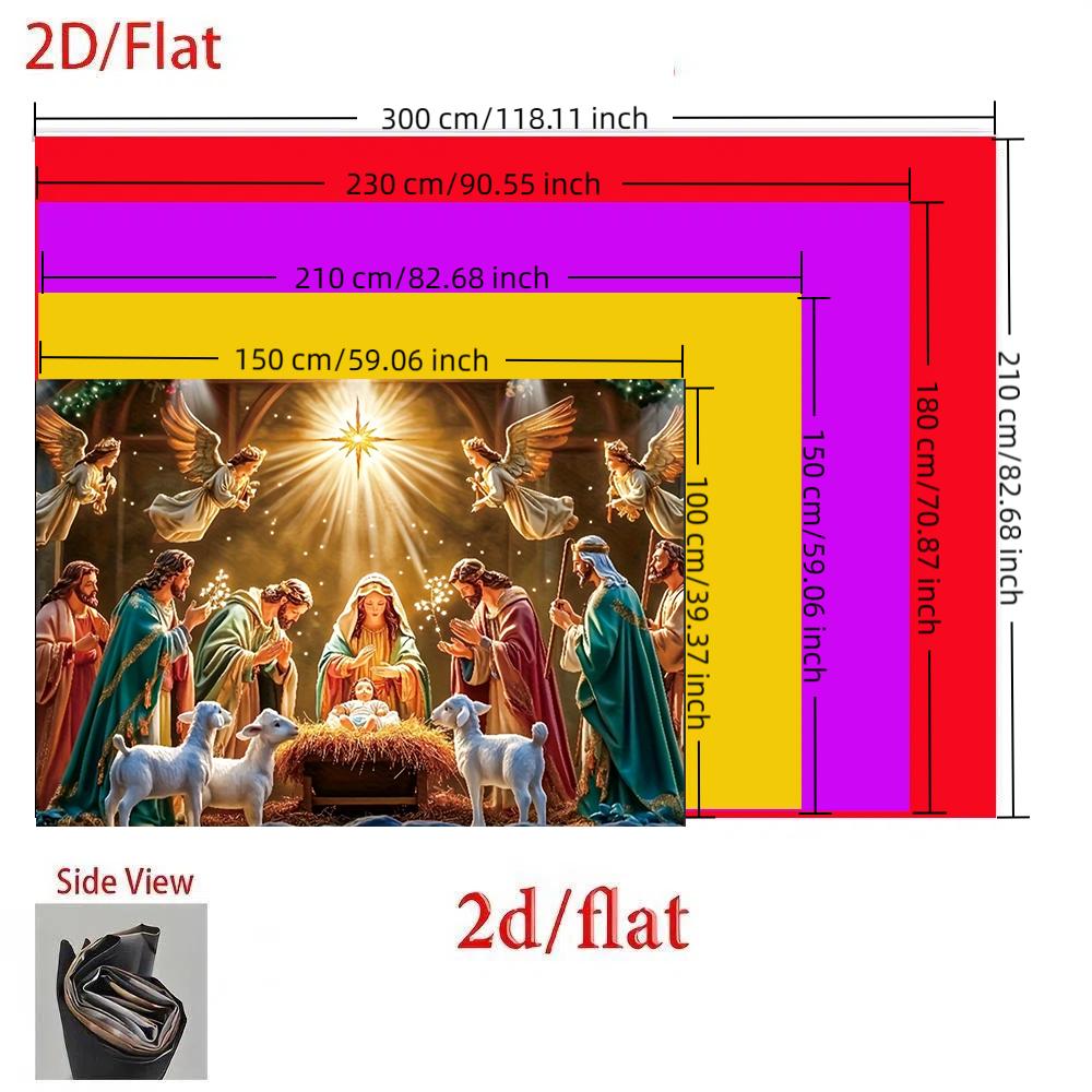 1pc Christmas party banner made of polyester material with a background image of the Nativity of Jesus suitable for indoor an