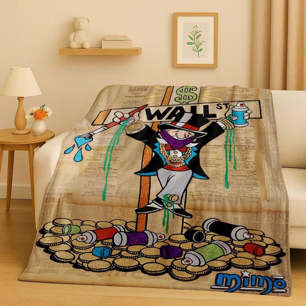 3D Rich Game Monopoly Money Dollar Cartoon Flannel Blanket,Ultra Soft Warm Plush Throw for Home Bedroom Bed Sofa Cover Kids Gift