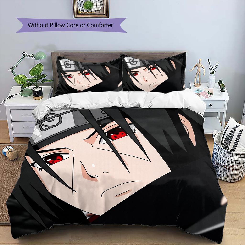 Parure de lit motif Itachi Uchiha Décoration de maison Cadeau d'anniversaire (1 housse de couette + 2 taies d'oreiller, sans garniture.)