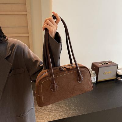 High Quality Faux Suede Women'S Shoulder Bag 2024 New Zipper Satchel Bag Multi Pocket Underarm Bag Fashion Crossbody Bag