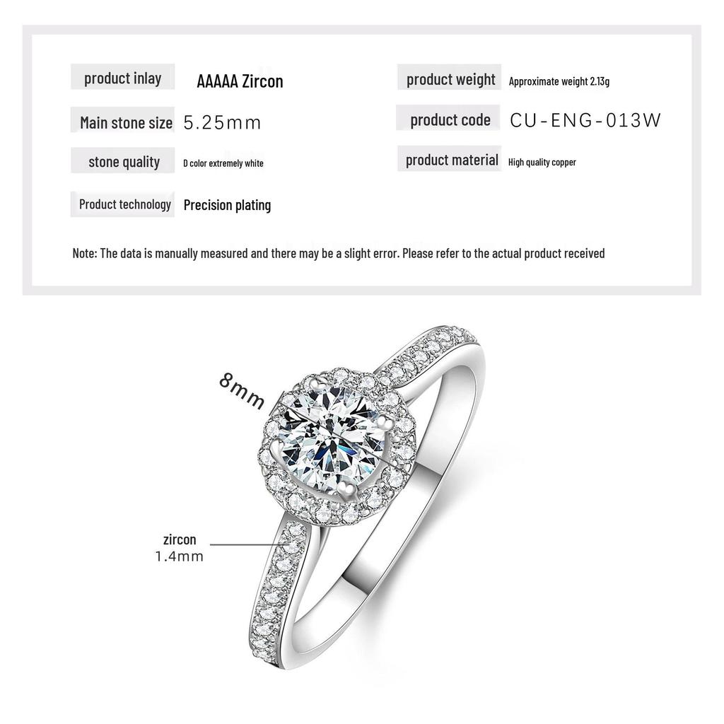 Women's Light Luxury Round Diamond Zircon Ring – Elegant Micro-Pave Fashion Accessory