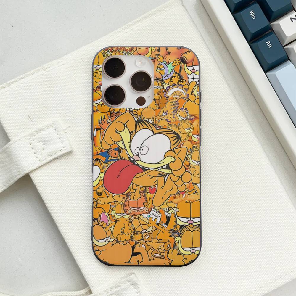 Cute Anime G-Garfields Cat Corrugated Pattern Case For IPhone 16E SE4 12 17 16 15 14 13 11 Pro Max Stripe Cover