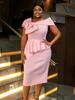 Damen Plus Size Rosa Schleife Schulterfrei Elegant Abend Bodycon Kleid