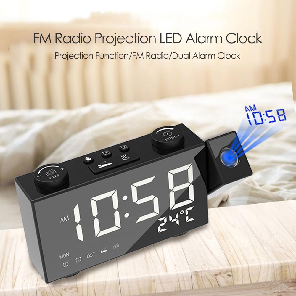 6 Inch Digital FM Projection Radio Alarm Clock 4 Brightness Adjustment 3 Time Displays Dual Alarm