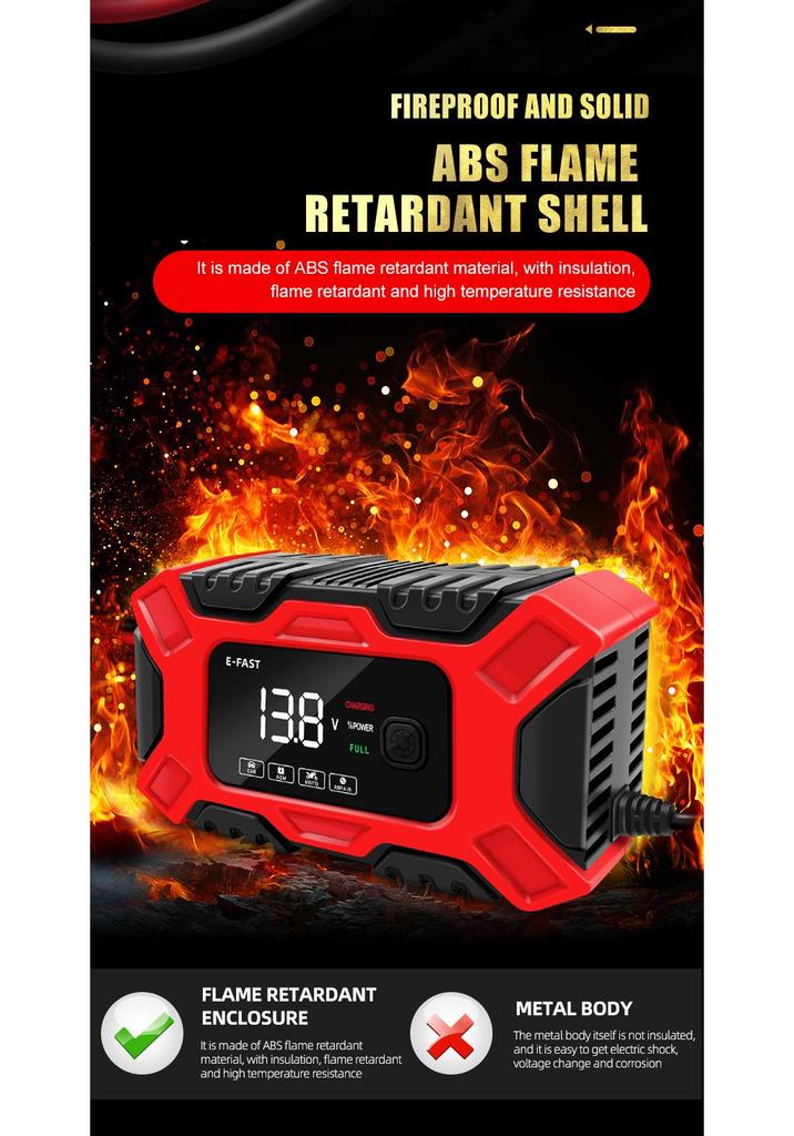 E-FAST 12V Auto-Stop Battery Charger for Motorcycles & Cars