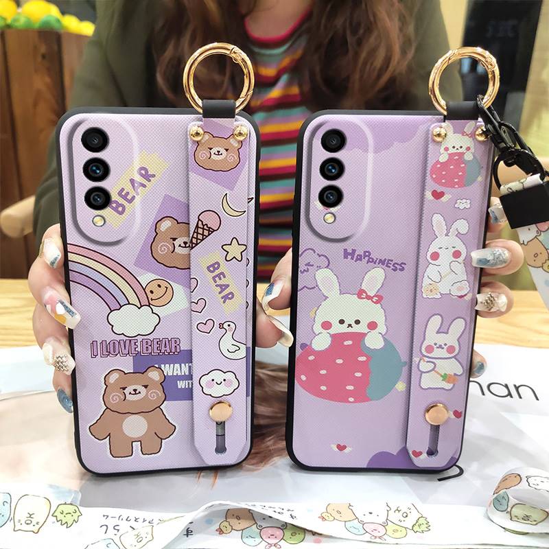 Protective Lanyard Phone Case For Wiko T50 Shockproof Soft Case Kickstand Wrist Strap Fashion Design Cute Anti-knock