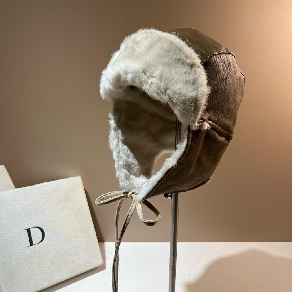 Winter Japanese Simulation Rabbit Velvet High-Quality Leather Leifeng Hat Northern Outdoor Riding Windproof Warm Ear Protector
