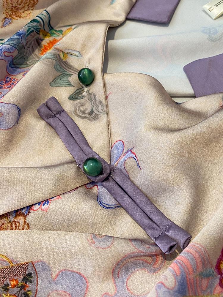 Chinese Silk-Feel Pajamas for Women - Summer Short Sleeve Top & Shorts, National Style, Lightweight