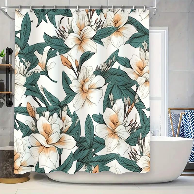 

White Floral Shower Curtain Bath Decor Bathroom Accessories Set High-Quality Textile Printing Customize Your Own Design Free Shi 90x180cm