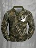 Hunting Camo Long Sleeve Polo With Deer Head Graphic
