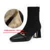 Krazing Pot Flock Cow Skin Square Toe Thick Heels Chelsea Boots Size 42 Beauty Lady Women Metal Buckle Ankle Boots