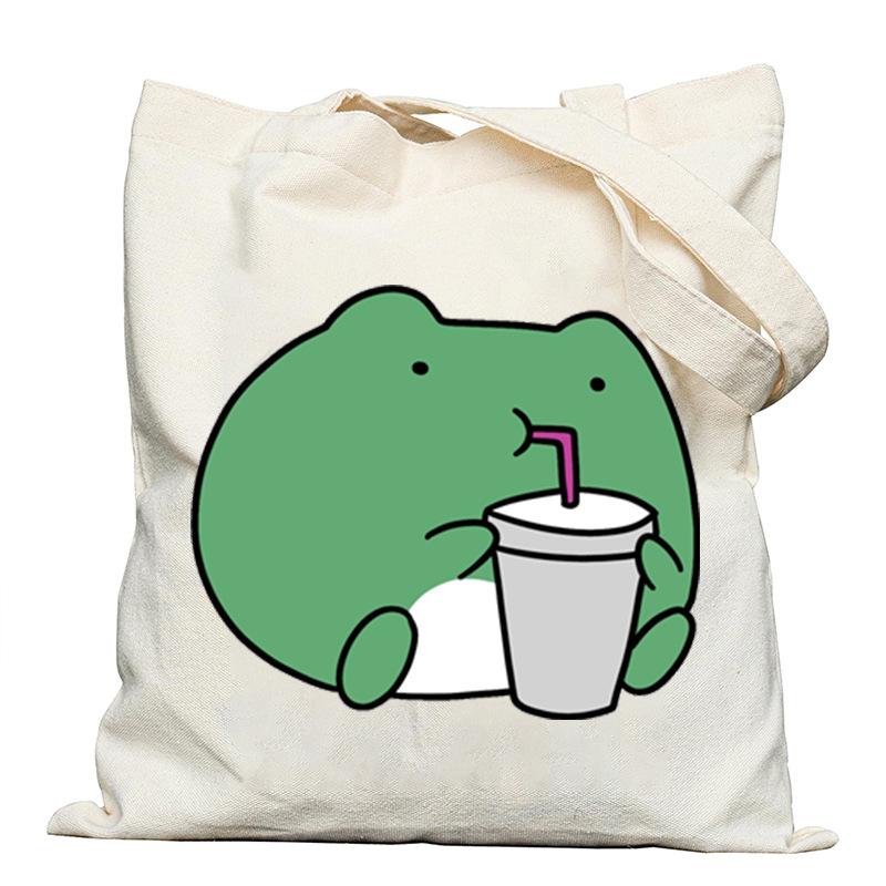 Frog creative printing new shoulder bag leisure student large capacity tote bag