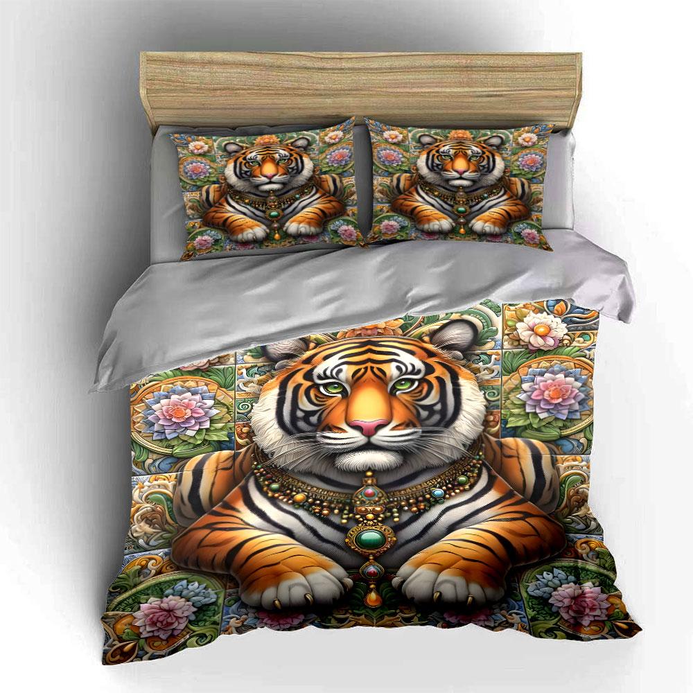Tiger with jeweled necklace. Bedding sets Duvet cover sets Duvet covers Pillowcases(1 * Duvet Cover 2 * Pillowcases without duvet insert)