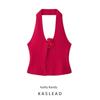 Kaslead New Arrival Women's Clothing Fashion Style Fashion Sister Flower Halterneck Knitting Red Vest