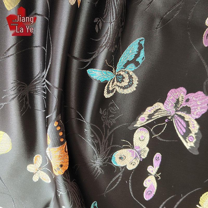 Women's High-End Black Butterfly Jacquard Vest Fabric - Chinese Style Decorative Yarn-Dyed Material