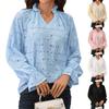 Women V Neck Loose Fit Long Sleeve Lace Blouse Casual Lightweight Breathable Top for Everyday Wear and Office Use