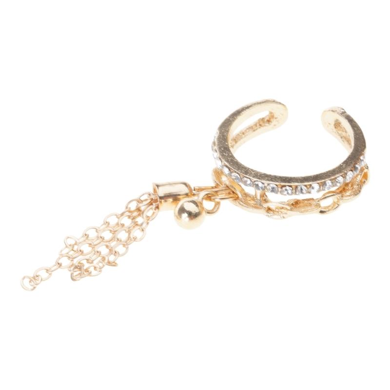 Dangling Chain Tassel Band Ring Adjustable Open Ring Gift Link Chain Tassel Ring Zirconia with Spike Pendant Finger Ring