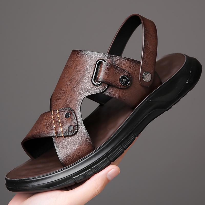2025 Hot Sale Sandals Men's Summer New Beach Shoes Genuine Leather Sandals Soft Sole Men Sandals Trendy One Shoe and Two Wear