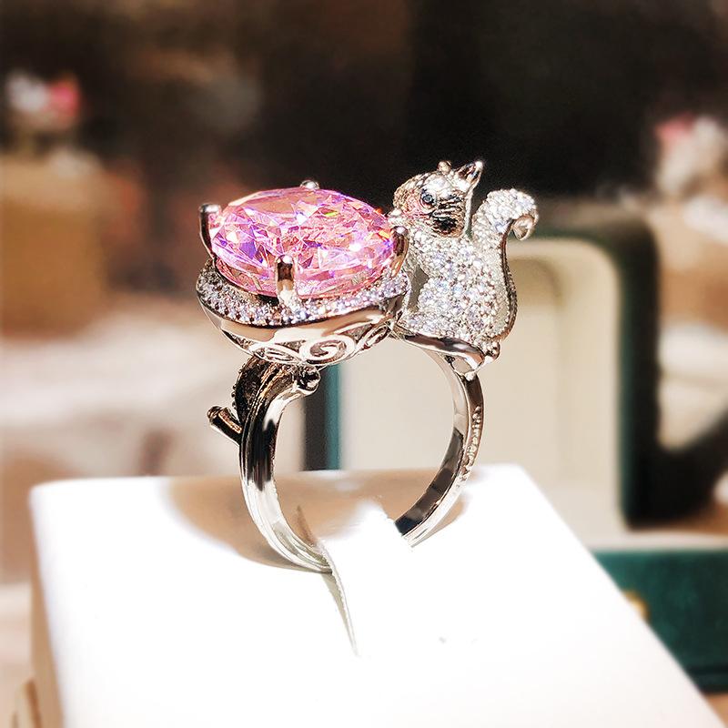 

Новое кольцо-сокровище медного цвета для женщин, имитирующее драгоценный камень «Сахарный кубик» Санта-Марии, кольцо с белкой в качестве свадебного ювелирного подарка resizable