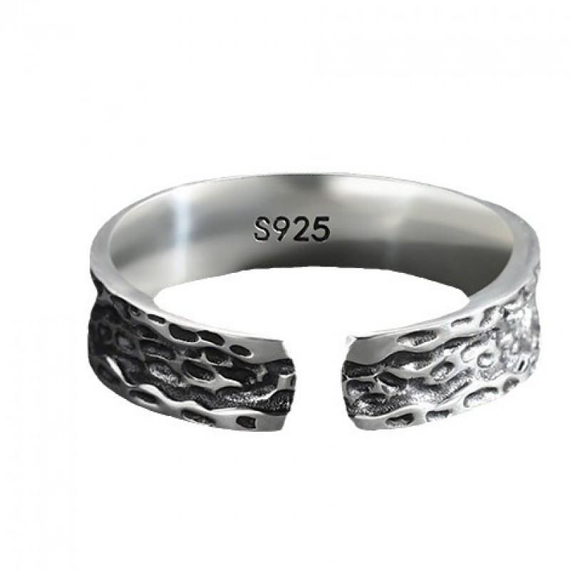 Adjustable Open Ring Men Women Sterling Geometric Vintage Style Deep Abyss Design Minimalist Unisex Jewelry