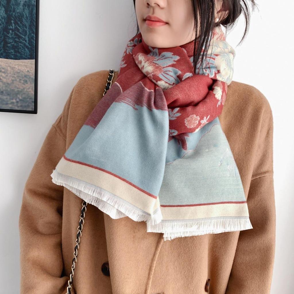 Women's Winter Ink Painting Scarf Shawl - High-End Imitation Cashmere, Knitted for Warmth and Style
