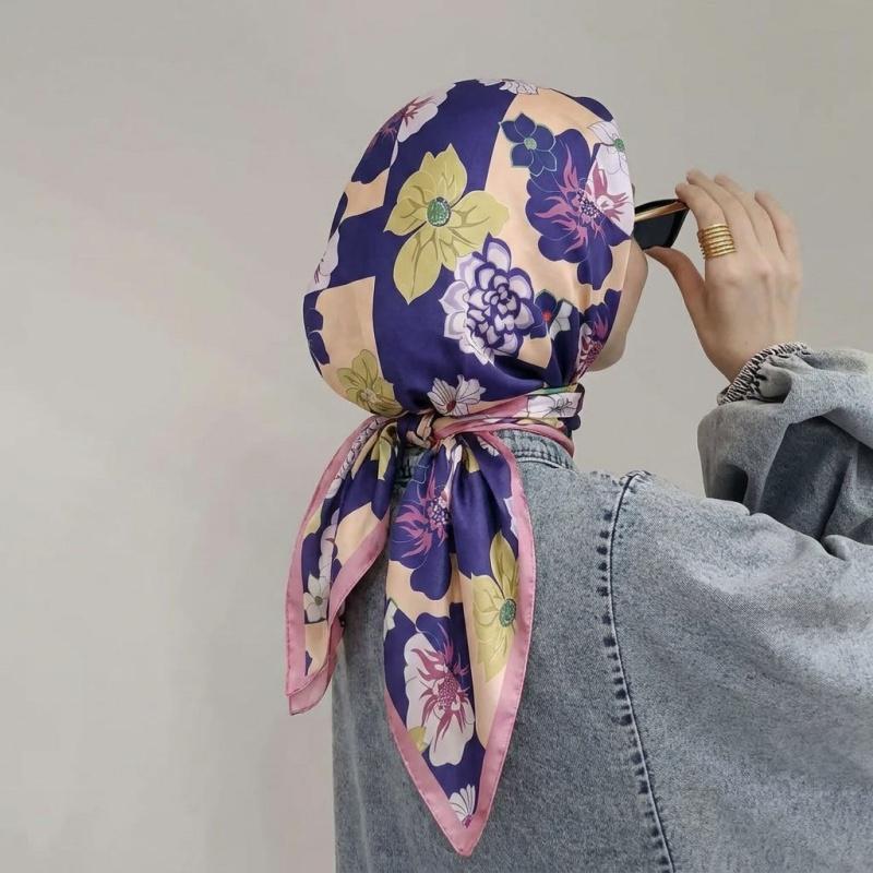Print Silk Scarf Fashion Turban Hijab Luxury Bandana Headscarf Shawl Neckerchief Handkerchief Headband Windproof Square Female