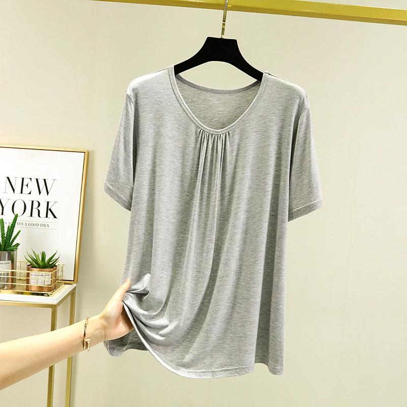 T-shirt Women Summer Casual Large Size Loose Round Neck Pullover Short-sleeved Tops