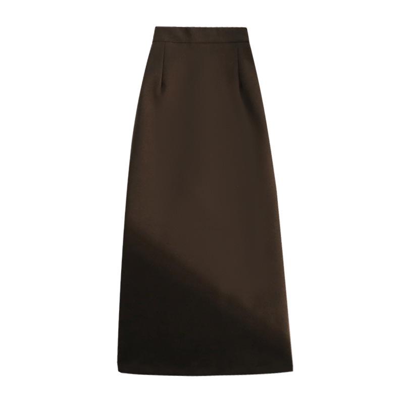 Women's Slimming A-Line Black Wool Mid-Length Skirt - Thickened & High-Waist for 2024 Autumn/Winter.