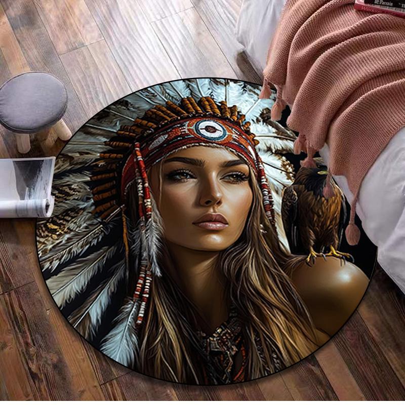 1Pc Apache Chief Circular Print Rug - home decoration Carpet For Living Room Bedroom Flooring Computer Chair Area Rug
