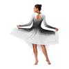 Women Dance Leotard Dress Gradient Mesh Long Sleeve Irregular Hem Keyhole Back for Lyrical Modern Performance